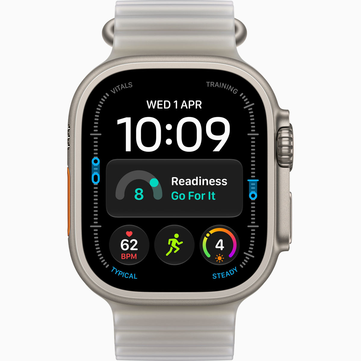 Watch Ultra 4 with a silver-toned titanium case and a beige woven fabric band, watch ultra 4 copy or clone. Alternative of watch ultra 4. desert color